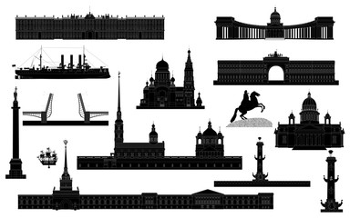 St. Petersburg Landmark Icon Set, vector