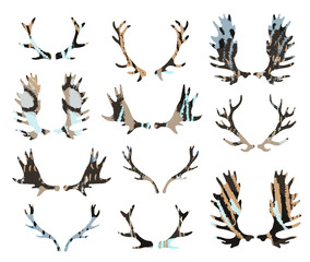 Antlers set. Silhouettes of rustic antler designs.