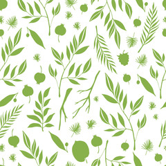 Hand drawn seamless pattern with branches and berries. Vector background. Design element for card, print, template, wallpaper.