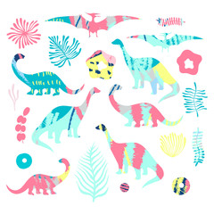 Vector set of cartoon dinosaures. For cards, party, banners, and children room decoration.