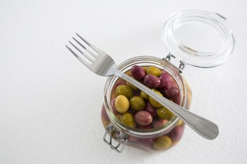 Pickled olives in jar