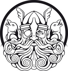 Scandinavian god Odin and his ravens