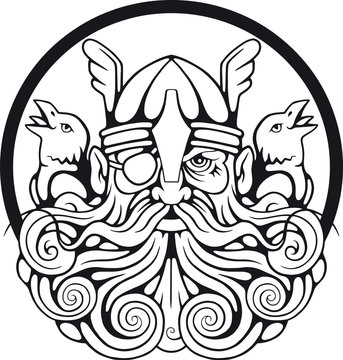 Scandinavian god Odin and his ravens