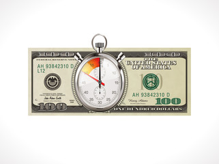 One hundred dollars - United States currency - time is money concept