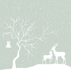 Greeting Christmas card with tree and deers