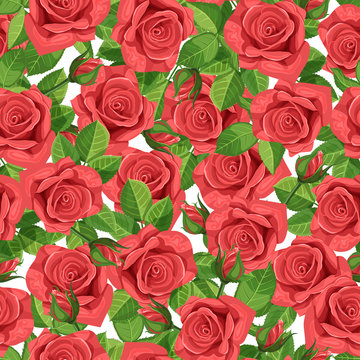 Red rose vector illustration seamless background.