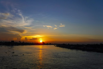 View of the Chao Phraya River at sunset, Bangkok, Thailand