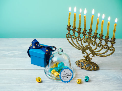Hanukkah celebration with menorah