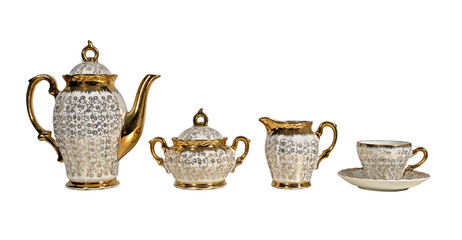 Antique tea set isolated on white
