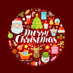 Xmas concept. Merry Christmas, greeting card or banner. Vector illustration