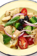 panzanella, Tuscan bread and tomato salad, italian cuisine
