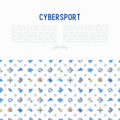 Cybersport concept with thin line icons: gamer, computer games, pc, headset, mouse, game controller. Modern vector illustration for banner, web page, print media.