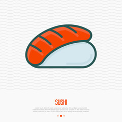 Sushi thin line icon for menu of restaurant or logo. Simple vector illustration of Japanese food.