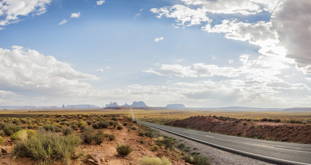 Panorama: Forest Gump Point Monument Valley scenic panorama on the road - Arizona, AZ, USA