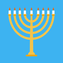 Menorah isolated for ewish holiday. Traditional religious candelabrum. Israel is celebration. Vector illustration
