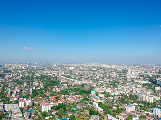 Top aerial view photo from drone of a developed Bangkok city with modern skyscrapers