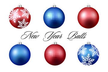 Colorful christmas balls. Set of isolated realistic decorations. Vector illustration.