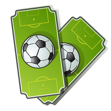 Two football cards in cartoon style. Soccer ball on green playing field. Vector illustration isolated on white background