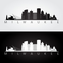 Milwaukee usa skyline and landmarks silhouette, black and white design, vector illustration. - obrazy, fototapety, plakaty