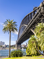 the iron bridge in Sydney viewed from the Rock quarter