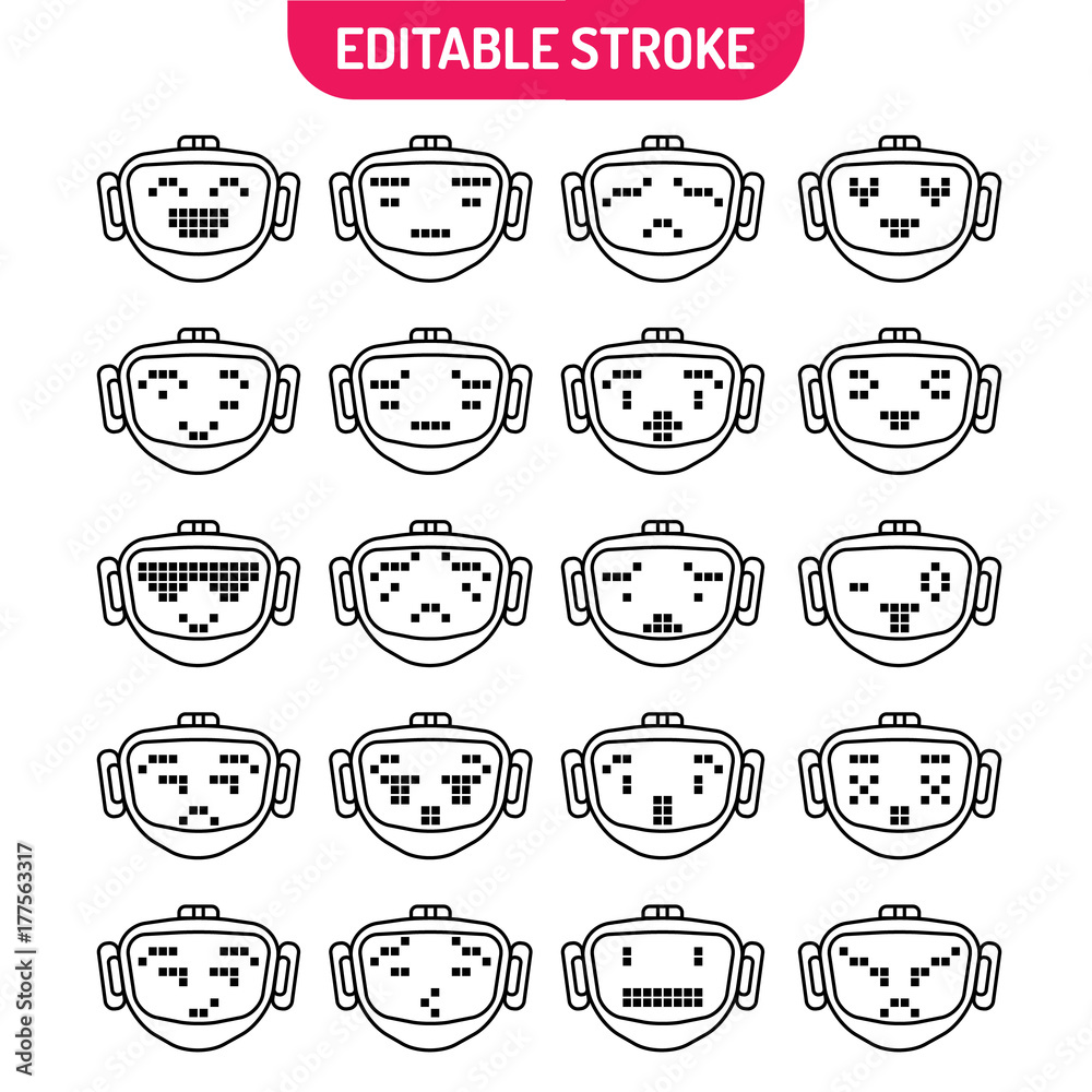 Fototapete Icons set of robotic faces with various emotion. Collection of robot faces with different expressions. Future technology concept. Vector illustration.