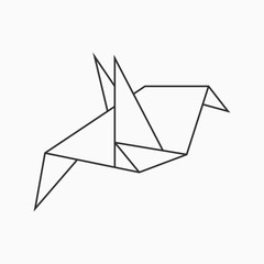 Origami bird. Line geometric figure for art of folded paper. Vector illustration.