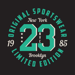 Fototapeta na wymiar New York, Brooklyn - graphic design for t-shirt, sport apparel. Typography for clothes. Original sportswear, limited edition print. Vector illustration.