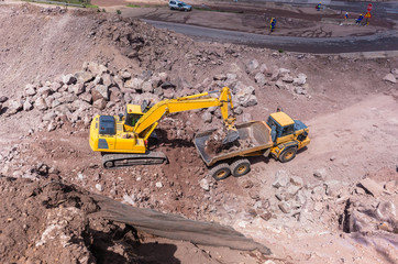 Industrial Construction Excavator Truck Birdseye