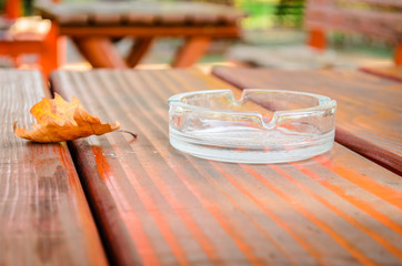 The ashtray on the table 