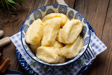 Lazy dumplings with cinnamon and sugar.