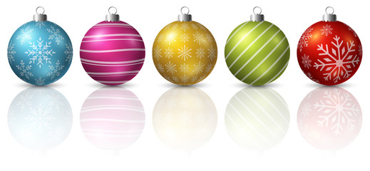 Colorful christmas balls on white background
