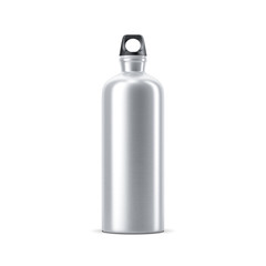 Brushed Aluminum water sport Bottle Mockup for camping, hiking or bike isolated on white background, 3d rendering