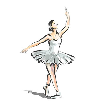 Vector color line sketch of dancing ballerina