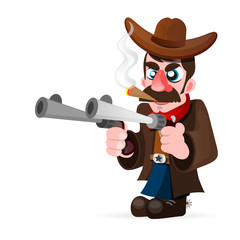 cowboy with gun and hat vector illustration