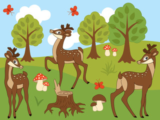 Obraz na płótnie Canvas Vector Set of Cute Cartoon Deers