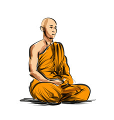 Vector color line sketch meditating monk