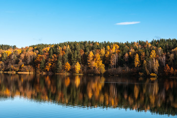 Fall view with dazzling colors and reflections in water
