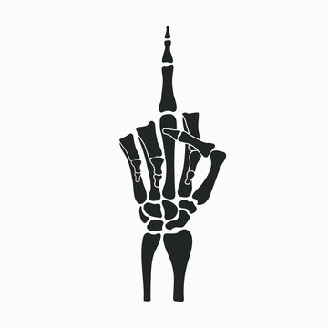 Skeleton hand shows middle finger gesture. Vector illustration.