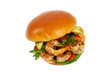 Shrimp Burgers Isolated on White background. Selective focus.