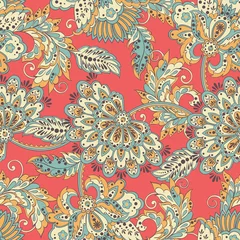 Poster Seamless pattern with ethnic flowers. Vector Floral Illustration  © antalogiya