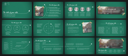 Presentation templates elements on a chalkboard, school board background. Vector infographics. Use in Presentation, flyer and leaflet, corporate report, marketing, advertising, annual report, banner. © GraphicPapa