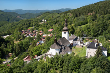 Church in old mining village Spania Dolina, Slovakia