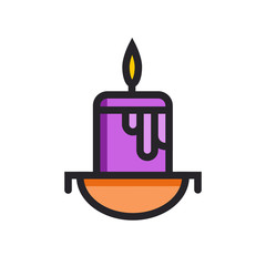Candle into bowl flat line icon on isolated white background. Vector illustration of glim in minimal modern design.