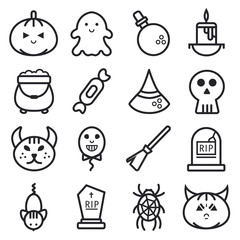 Halloween set of line simple icons including pumpkin, ghost, poi