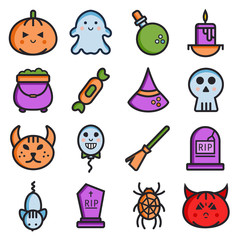 Halloween flat line icons collection. Simple vector elements in