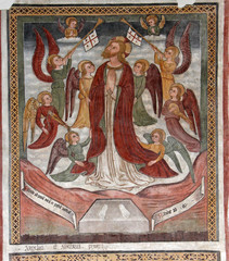 Fototapeta na wymiar Ascensione di Cristo al cielo; affresco nella chiesa di San Vigilio a Pinzolo