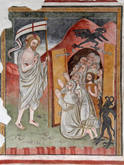 Naklejka premium Cristo libera le anime dei giusti; affresco nella chiesa di San Vigilio a Pinzolo