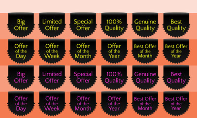 Offer ribbon set, ribbon banner, black ribbon bookmark, vector quality label