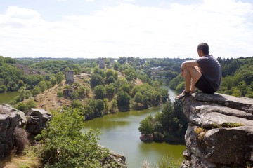 Naklejka na ściany i meble Eguzon lake see from a man in the high, France