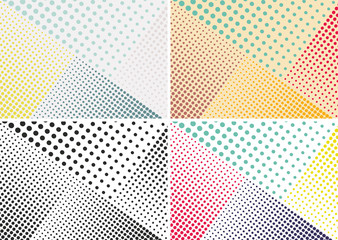 Set of Gradient halftone dots background. Colored Pop art template, texture for textile, business cards. Vector illustration AI 10